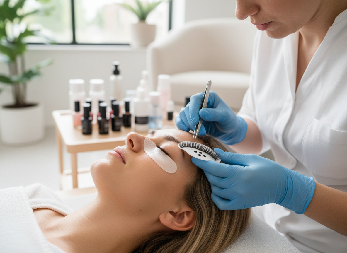Woman with long lash extensions