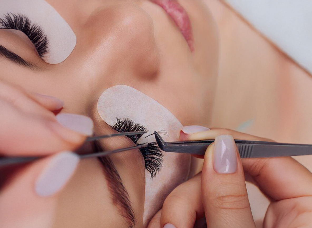 Woman with long lash extensions